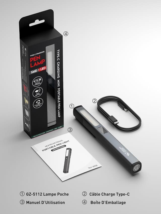 Thumbnail 6 de Smiling Shark GZ-5112 : lampe de travail LED compacte rechargeable, 6 modes (spot, projecteur, stroboscope) avec clip et aimants