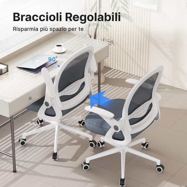 Detalle de naspaluro Sedia Ufficio con supporto lombare e rete traspirante, braccioli e altezza regolabile (nero, senza poggiapiedi)