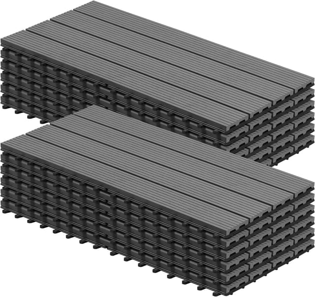 Detalle de WOLTU WPC Fliese Terrassenfliesen Holz-Optik mit Klicksystem 30 x 60 cm, hellgrau (12 Stück / 2 m²)