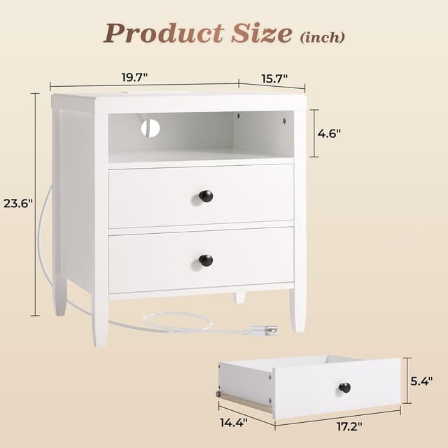 Thumbnail 1 de Huuger White Nightstand Set of 2 — 2-Drawer Nightstand