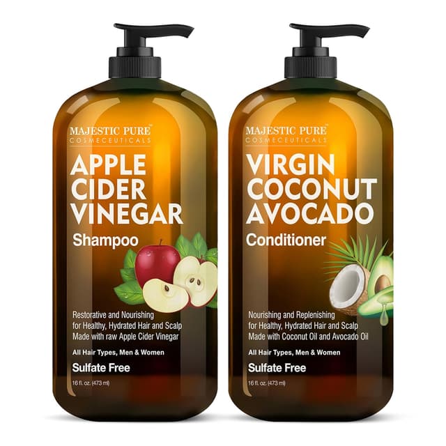 Detalle de Majestic Pure Apple Cider Vinegar Shampoo & Avocado Coconut Conditioner Set (Sulfate-Free) – 2 x 16 fl oz