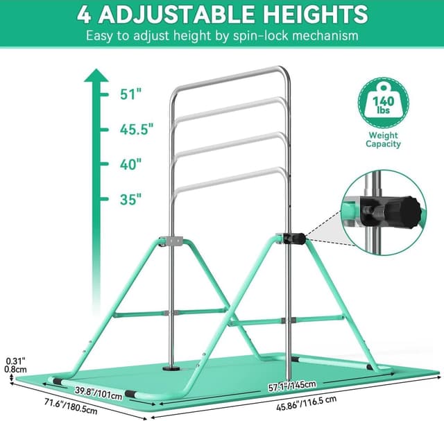 Detalle de FBSPORT Gymnastikstange für Kinder mit verstellbarer Höhe – faltbare Reckstange für Zuhause & Turnhalle