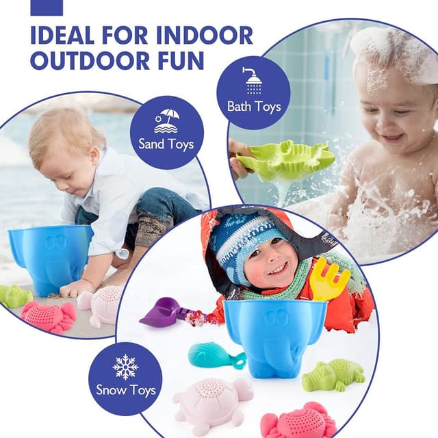 Detalle de hahaland 7PCS Beach Sand Toys Set (Bucket & Spade) with Animal Moulds for Toddlers