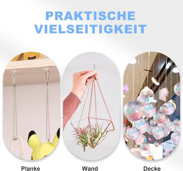 Thumbnail 6 de Dreamark 100 selbstklebende Deckenhaken transparent inkl. Fahnenmast-Clips (ohne Bohren)