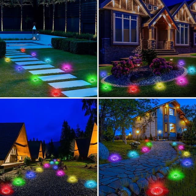 Detalle de Qedertek Solar-Bodenleuchten für außen (8er-Set) mit 8 LEDs und RGB, IP65