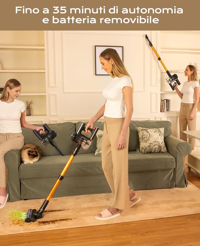 Detalle de VACTechPro Aspirapolvere Senza Fili da 35KPa con batteria rimovibile e 6 in 1 (oro)