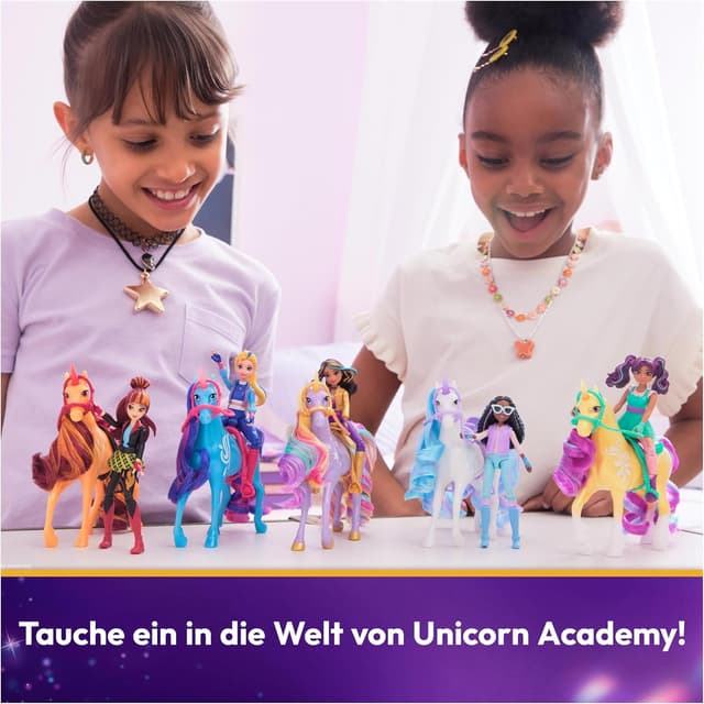 Detalle 2 de Unicorn Academy AVA und Einhorn Leaf Set (ca. 12 cm) – Artikulationspuppe mit 2 Accessoires und Haarbürste, ab 4 Jahren