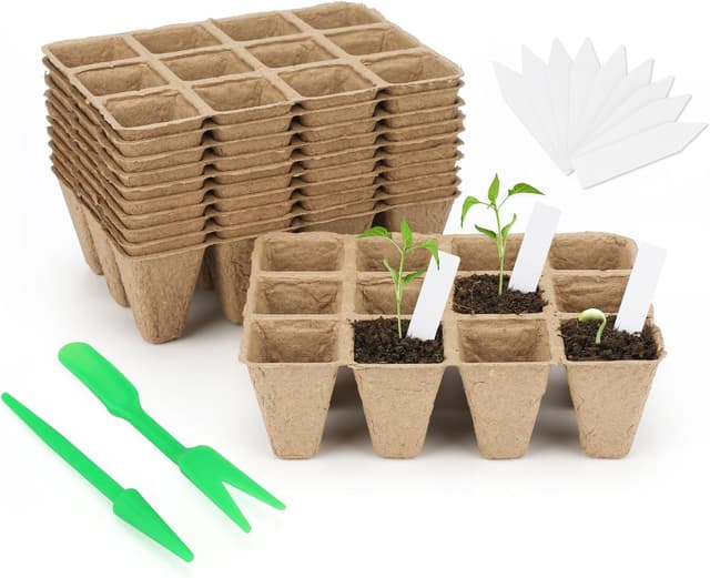 Thumbnail 6 de KINGLAKE 20 Pack Biodegradable Seed Trays & Plant Pots (240 Cells) with Labels, Widger and Dibber