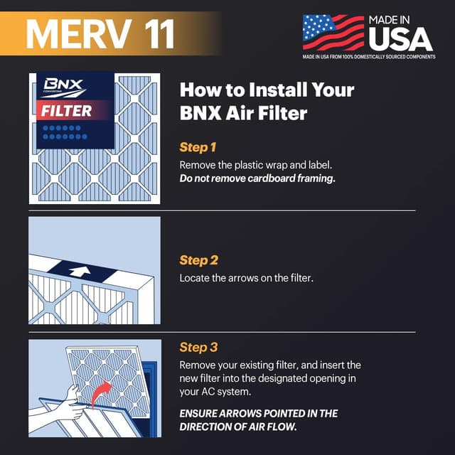 Detalle 2 de BNX TruFilter 20x23x1 MERV 11 Electrostatic Pleated Air Filter (6-Pack) — Made in USA