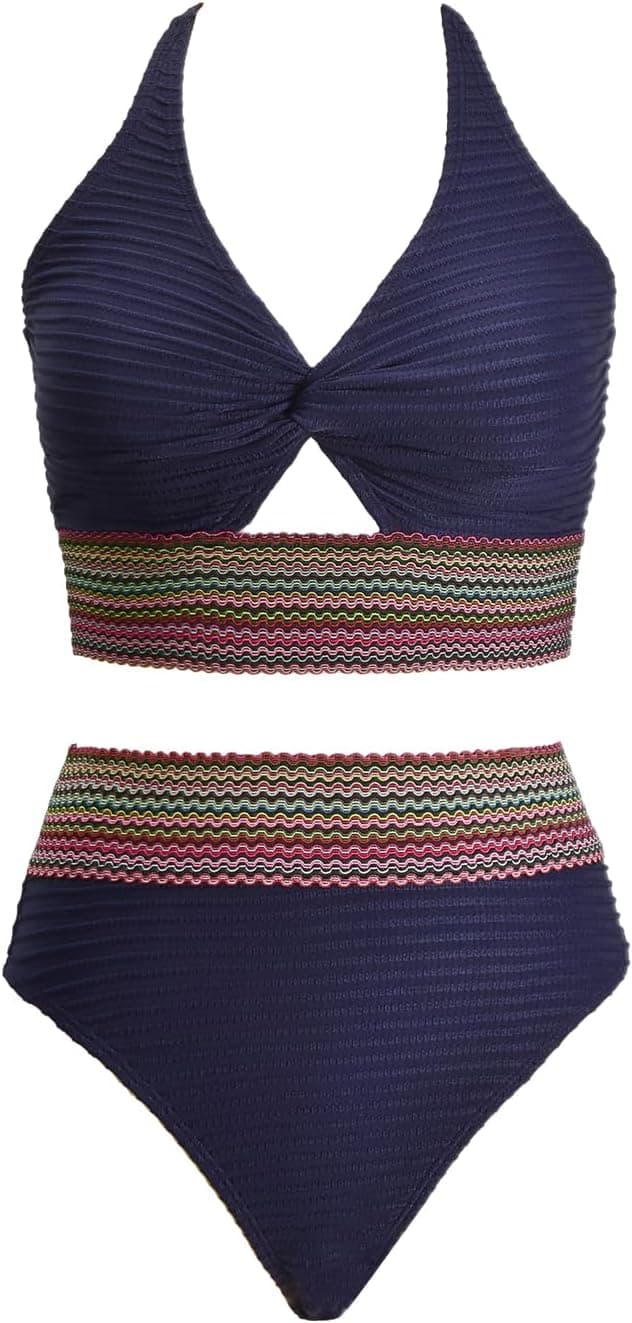 Detalle de CUPSHE ensemble bikini deux pièces taille haute à col en V et trou de serrure