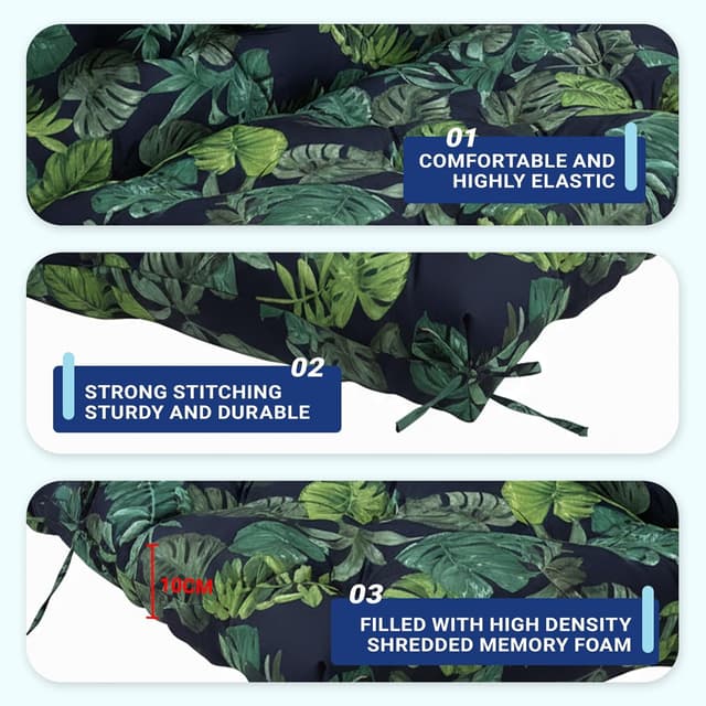 Detalle de ZxrFxr Waterproof Swing Seat Cushions (Green Leaves) – thick patio bench pad for 2/3/4 seater swings, 150x100cm