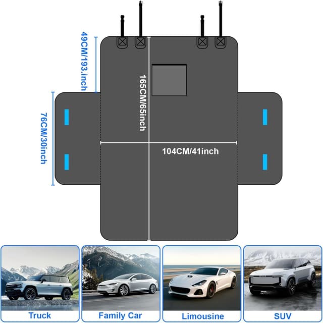 Detalle de HNCY Hundedecke Auto Kofferraum (Oxford, wasserdicht) mit Seiten- & Ladekantenschutz – 165 × 104 cm