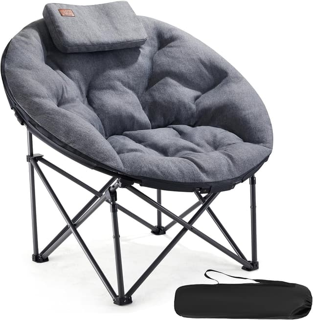 Detalle de EVER ADVANCED Luxus Moonchair XXL Campingstuhl faltbar, 150 kg belastbar, extra breit mit Kissen – Grau