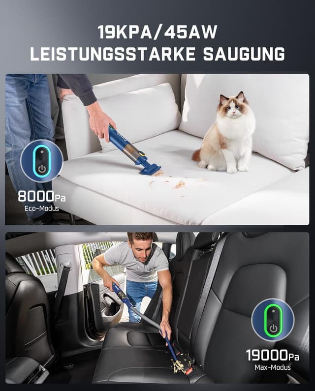 Detalle de Fanttik Slim V8 APEX Akku-Autostaubsauger (4-in-1) mit 19.000 Pa/45 AW, 2 Saugmodi und HEPA-Filter
