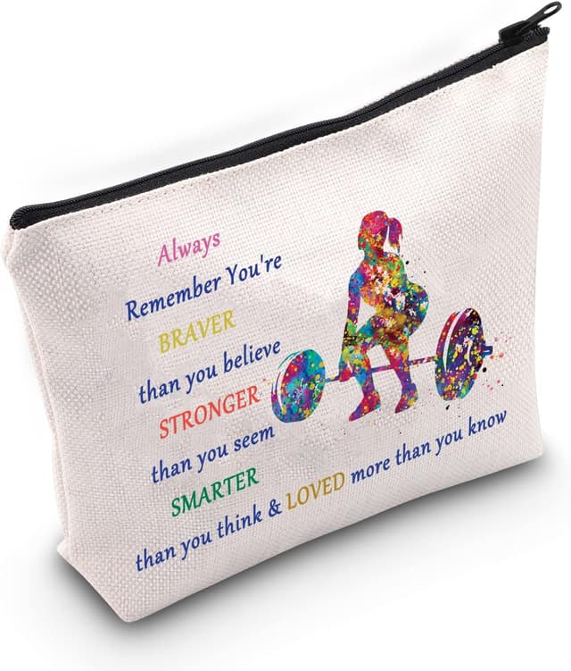 Detalle de LEVLO Weight Lifting Cosmetic Make Up Bag (23 x 17 cm) – Zip pouch in cotton canvas for women & girls