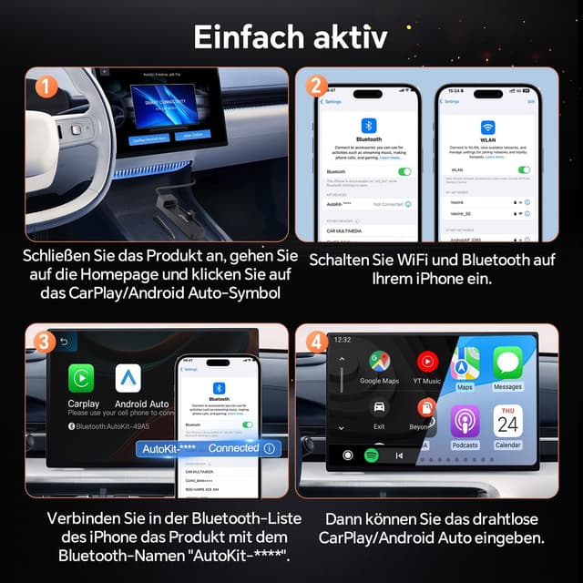 Detalle de Carlinkit FireDrive Link Pro – TV-Stick-zu-CarPlay-Adapter für kabelgebundenes & drahtloses CarPlay/Android Auto, inkl. Beibehaltung der Originalbedienung