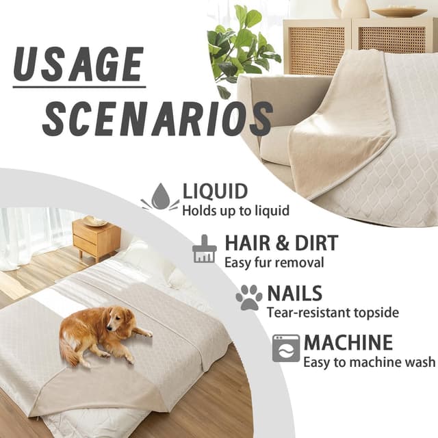 Detalle de Amarrirose wasserdichte Hundedecke 80x100 cm – Outdoor- und Sofaschutz, waschbar, Beige/Elfenbeinweiß