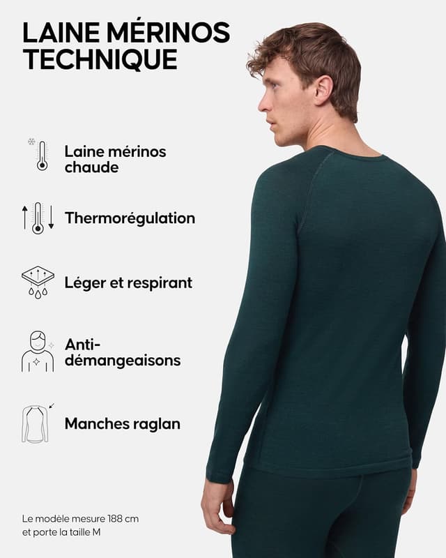 Detalle de DANISH ENDURANCE T-shirt thermique en laine mérinos (manches longues) pour homme