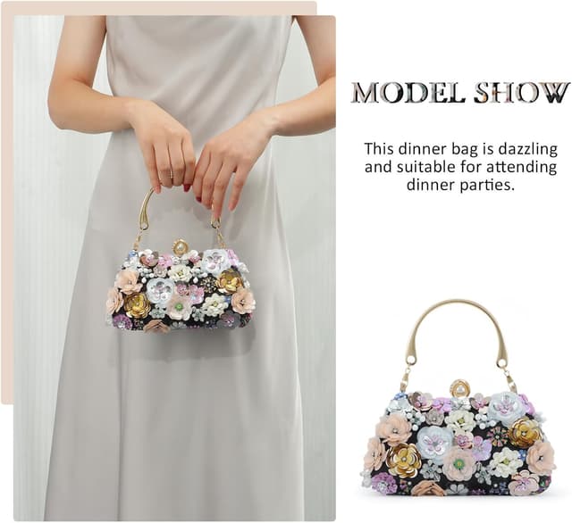 Thumbnail 6 de Fecialy 3D Floral Flower Clutch Purse for Women with Wristlet and Detachable Chain Strap