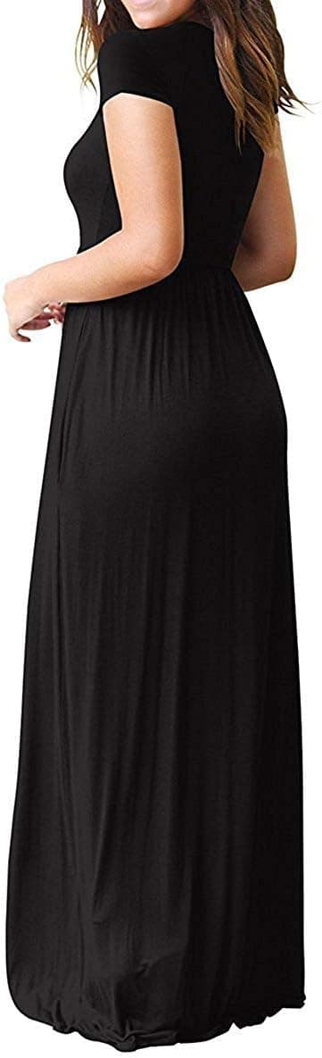 Detalle de AUSELILY Women's Classic Short Sleeve Loose Maxi Dress with Pockets (Jersey, Elastic Waist)