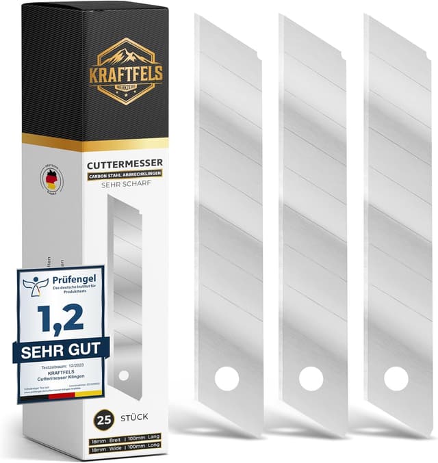 Detalle de KRAFTFELS 25x Cuttermesser-Klingen 18 mm SK5 aus Carbonstahl für Teppichmesser