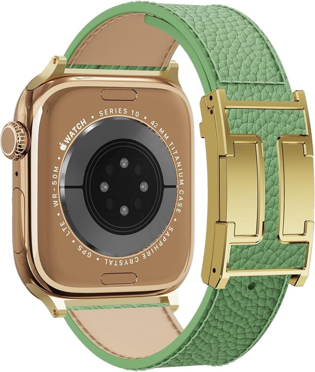 Detalle de Leather Watch Band with Magnetic Buckle for Apple Watch Ultra & Series (49mm–38mm) – Natural Cowhide Strap