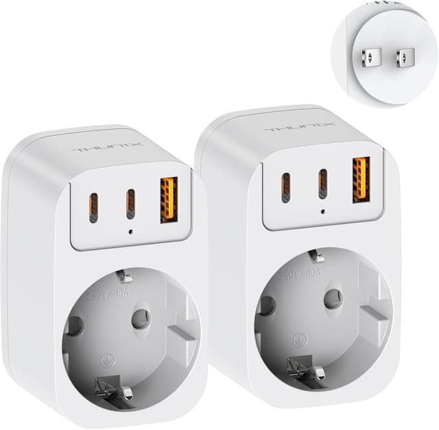 Detalle de THUNIX 2er Reiseadapter Japan (USA/China) – Schuko auf Typ A mit USB-A & USB-C Ladeanschlüssen