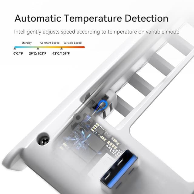 Detalle de Lüfter für PS5 Slim – automatischer Geschwindigkeitsmodus mit LED & USB 3.0-Hub (weiß), passend für Disc & Digital, nicht für PS5 Pro