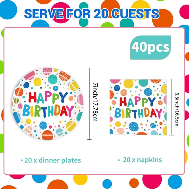 Thumbnail 4 de 7 inch birthday party plates set 40 pcs