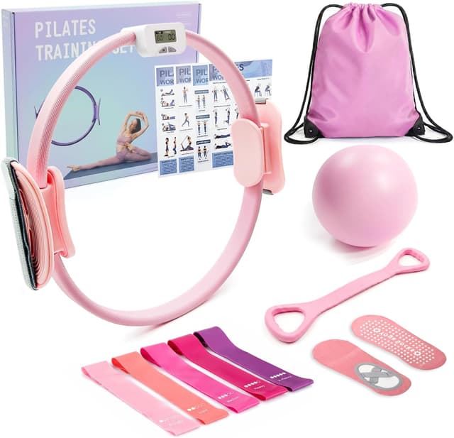 Detalle de MaxU Pilates Essentials Kit for Women – Pilates ring with counter, ball, resistance bands and grip socks