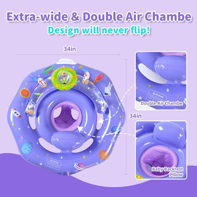 Detalle de GEEQUFLOAT Baby Pool Float with Canopy, Interactive Play Console & Adjustable Safety Seat