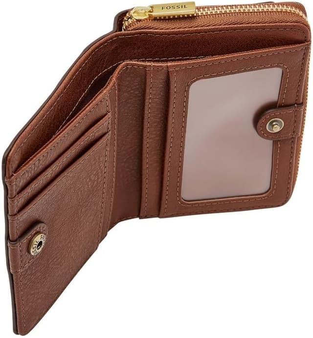 Detalle de Fossil Logan leather women’s wallet (SL7923200) — multifunction brown with snap & zip