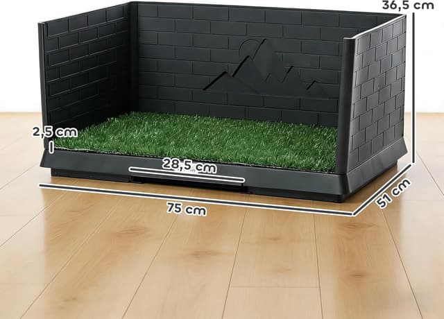 Thumbnail 6 de PawHut Toilette pour chien avec gazon artificiel, parois hautes et plateau coulissant (75x51x36,5 cm) – Noir