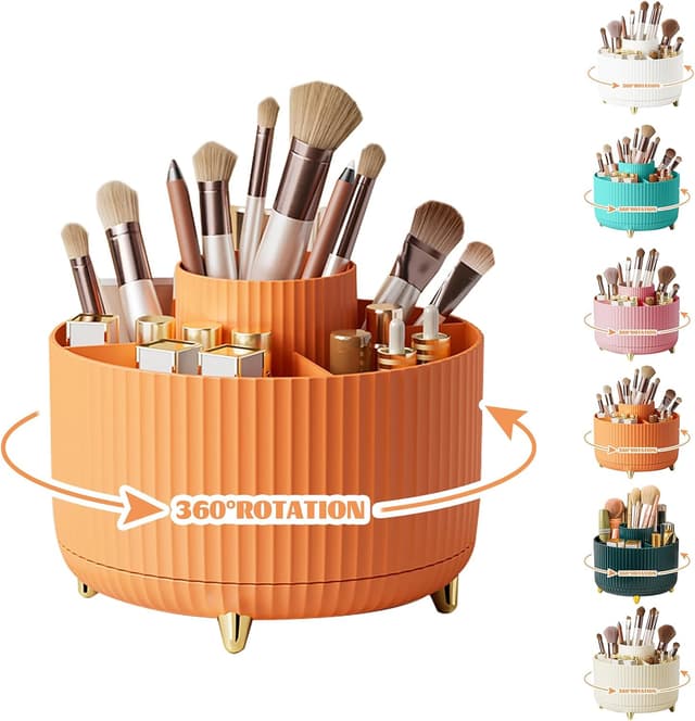 Detalle de 360° drehbarer Make-up Organizer mit 5 Fächern – Make up Organizer & Pinselhalter (Orange)