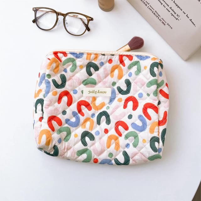 Detalle 2 de Aucuu Borsa da toilette da viaggio floreale in cotone con coulisse e organizer interno