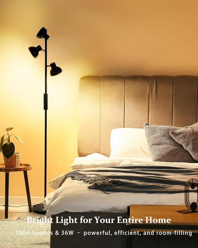 Detalle de LuminexDesigns lampada da terra a 3 faretti LED 36W dimmerabile con telecomando e controllo touch