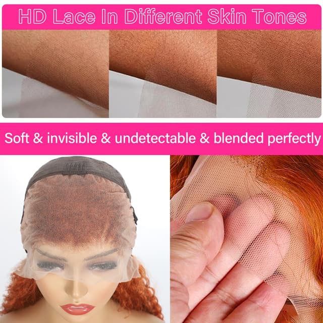 Thumbnail 6 de SOEZ 26 Inch Ginger Orange Lace Front Deep Wave Human Hair Wig (13x4 HD Transparent Lace, 180% Density)