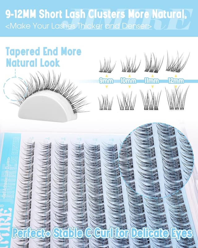 Detalle de JIMIRE Natural Self Adhesive Eyelashes Wispy Pre-Glued Lash Clusters (9–12MM, 108 pcs)