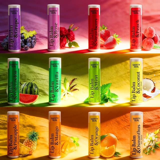 Detalle de RBUGR 126-Piece Bulk Lip Balm Set (12 Flavors) for Moisturizing, Cracked Lips