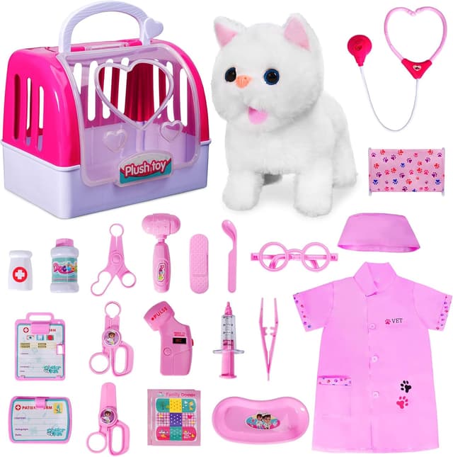 Detalle de Doctor Kit for Girls Vet Play Sets for Kids (White Kitten) — Pretend Play Doctor Case for Ages 3–6