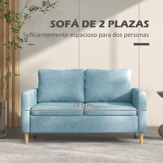 Thumbnail 4 de HOMCOM Sofá 2 Plazas Azul Claro con Bolsillos y Patas de Madera 🛋