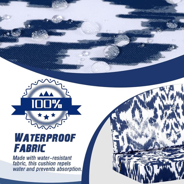 Detalle de PrimePatio outdoor garden chair cushions set of 2 (7cm thick, waterproof, navy) – 50 x 50cm