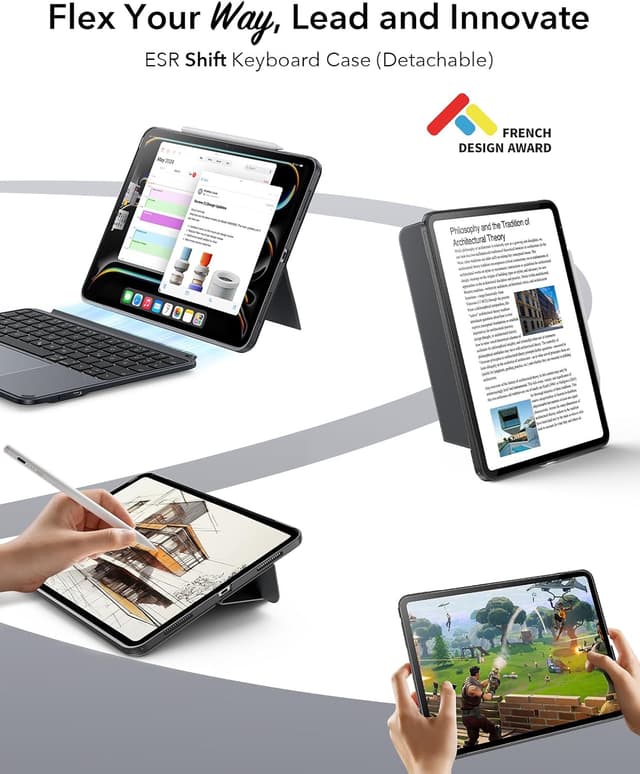 Detalle de ESR Hülle mit Tastatur für iPad 11" (A16) 2025/10. Gen – magnetisch abnehmbar, beleuchtete Tasten, großes Click-Trackpad, Shift Serie, dunkelgrau