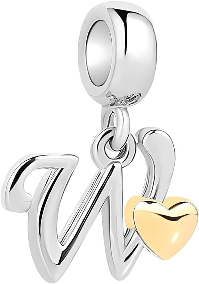 Detalle de FLUFLO Charm-Anhänger „A–Z“ aus 925 Sterling Silber mit Zirkonia (Buchstabe A–Z) für Armband & Halskette – kompatibel mit europäischen Chams