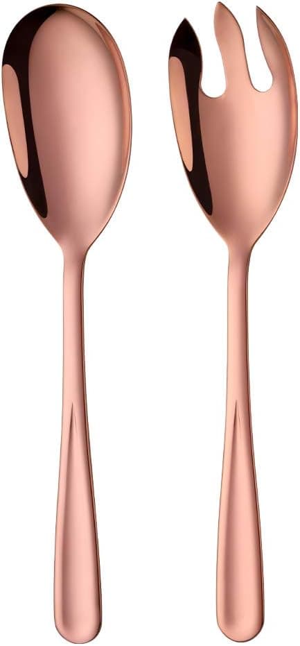 Detalle de BISDARUN salad spoon and fork set (stainless steel), rose gold serving spoons for large servings