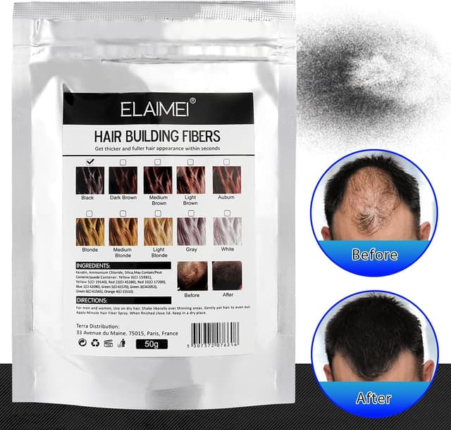 Detalle de IKZEE Fibre per capelli nere (Nero) 50 g: fibre per correggere diradamento e zone calve