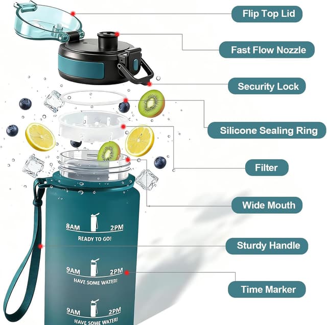 Detalle de JAPORIA Gourde Motivation 1L avec filtre et marqueur de temps (sans BPA)