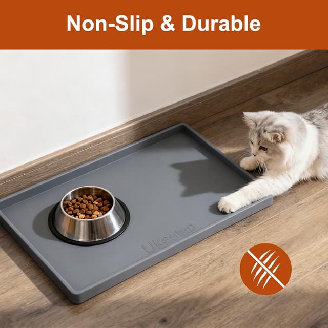Detalle 1 de Ukeetap Extra Thick Waterproof Silicone Mat (19” x 12”) for Pet Feeding Bowls