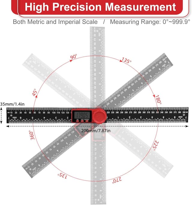 Detalle de Aweohtle 2-in-1 digitaler Winkelmesser mit LCD, HOLD und Feststellfunktion – Winkel & Länge bis 400 mm