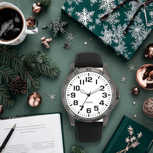 Thumbnail 6 de NUOVO Herren Analog-Quarzuhr mit weißem Zifferblatt (Silikon- oder Lederarmband)